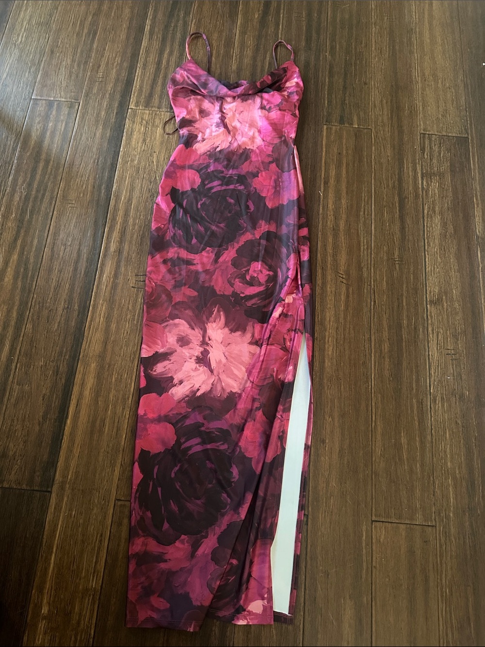 iris Magenta & Dark Pink Floral Slip Maxi Dress with Side Slit